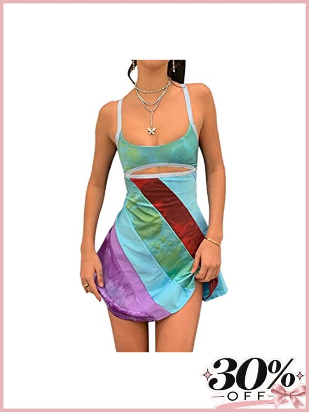 Women Vintage Striped Camisole Bodycon Mini Dress